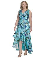Eliza J Plus Printed Satin High-Low Midi Dress