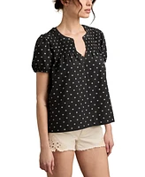 Lucky Brand Women's Clip Jacquard Puff-Sleeve Top