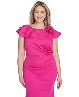 Jessica Howard Plus Ruffle-Sleeve Rosette-Trim A-Line Gown