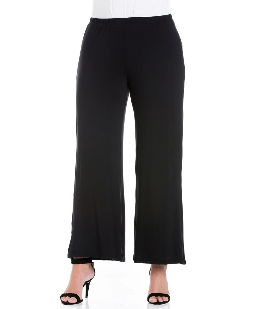 24seven Comfort Apparel Plus Elastic Waist Flared Leg Palazzo Pants