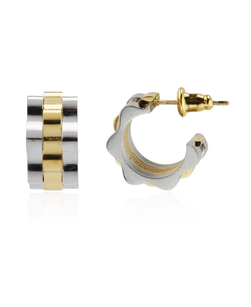 Two-Tone Stainless Steel Huggie Earring