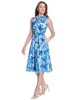 Jessica Howard Petite Cotton Printed Tie-Waist Shirtdress