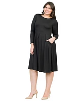 24seven Comfort Apparel Plus Long Sleeve Fit and Flare Midi Dress