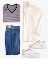 Levis Womens Iris Button Front Overshirt Perfect V Neck Striped T Shirt Shaping Bermuda Shorts