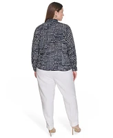 Calvin Klein Plus Printed Tie-Neck Long-Sleeve Blouse