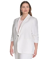 Calvin Klein Plus Notched Collar Ruched-Sleeve Blazer