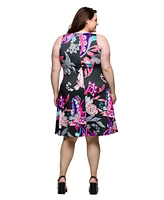 24seven Comfort Apparel Plus Print Sleeveless Knee Length Tank Swing Dress