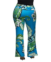 24seven Comfort Apparel Plus Print Bell Bottom Fold Over Waist Pants