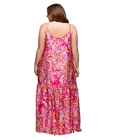 24seven Comfort Apparel Plus Print Lightweight Spaghetti Strap Pocket Maxi Dress