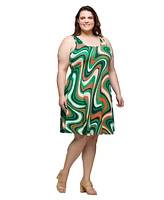 24seven Comfort Apparel Plus Print Sleeveless Knee Length Tank Swing Dress