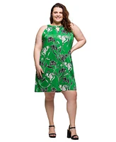 24seven Comfort Apparel Plus Knee Length Print Sleeveless Keyhole Dress
