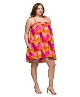 24seven Comfort Apparel Plus Square Neck Spaghetti Strap Smocked Pockets Mini Dress