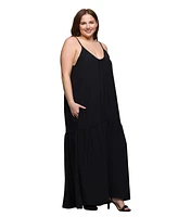 24seven Comfort Apparel Plus Lightweight Spaghetti Strap Pocket Maxi Dress