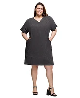 24seven Comfort Apparel Plus V-Neck Loose Fit Short Sleeve Pocket T Shirt Dress