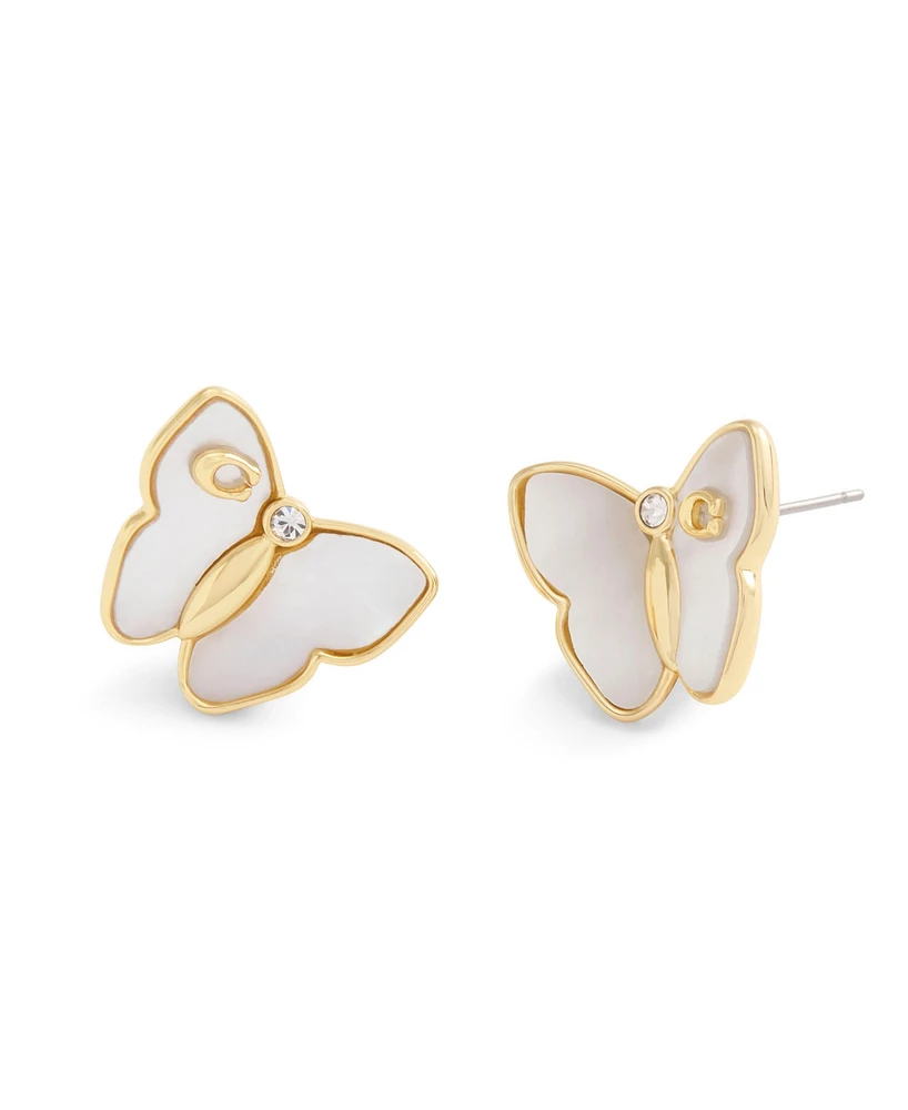 Coach Signature Mother of Pearl Butterfly Stud Earrings