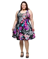 24seven Comfort Apparel Plus Print Sleeveless Knee Length Tank Swing Dress