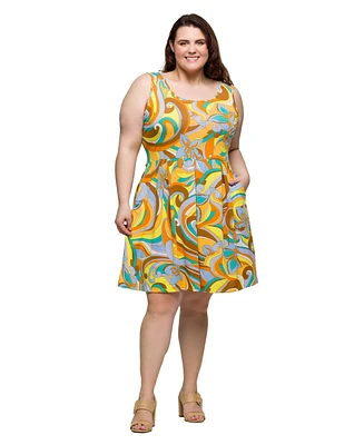 24seven Comfort Apparel Plus Sleeveless Pleated Knee Length Pocket Dress
