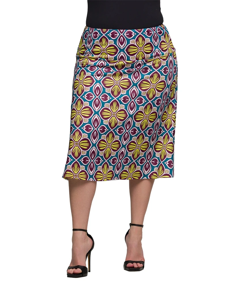 24seven Comfort Apparel Plus Print Comfortable Elastic Waist Knee Length Skirt