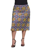 24seven Comfort Apparel Plus Print Comfortable Elastic Waist Knee Length Skirt