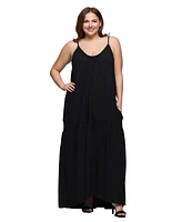 24seven Comfort Apparel Plus Lightweight Spaghetti Strap Pocket Maxi Dress