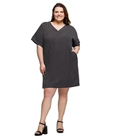 24seven Comfort Apparel Plus V-Neck Loose Fit Short Sleeve Pocket T Shirt Dress