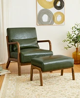 Glitzhome 2-Pc. Leatherette Mid-century Modern Hunter Accent Stool and Chair