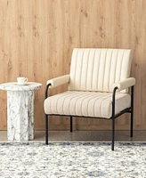 Glitzhome 34" Leatherette Mid-Century Modern and Fabric Combination Armchair