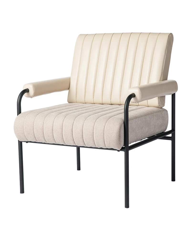 Glitzhome 34" Leatherette Mid-Century Modern and Fabric Combination Armchair