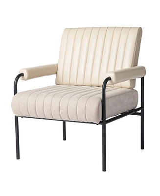 Glitzhome 34" Leatherette Mid-Century Modern and Fabric Combination Armchair