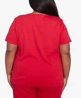 Alfred Dunner Plus Land of The Free Embroidered Stars V-Neck Top