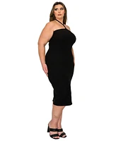 L I V D Plus Sienna Tie Neck Rib Dress