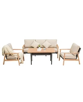 Outdoor Wicker Patio Furniture Sets 4 Pieces, All-Weather Aluminum Rattan Padded Sofa Conversation with 2 Pillows for Porch Deck Garden(Red