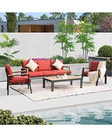 4 Pieces Aluminum Outdoor Patio Furniture Set, Modern Outdoor Sectional with Outdoor Patio Coffee Table & 7 Inch Cushion, Outdoor Patio Sectional Sofa