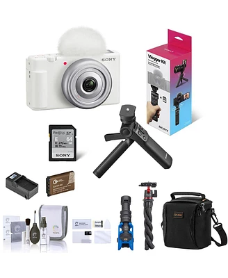 Sony Zv-1F Vlogging Camera, White Bundle with ACCVC1 Vlogger Accessory Kit, Shotgun Mic, Tripod, Shoulder Bag, Extra Battery, Charger, Screen Protecto
