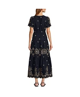 Lands' End Women's Tiered Cotton Poplin Embroidered Maxi Dress