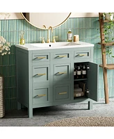 36" Bathroom Vanity Cabinet with Resin Integrated Sink - 4 Drawers, 2 Doors