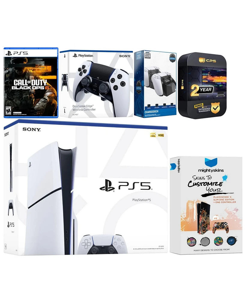 Sony Playstation 5 Slim Disc with Call of Duty Black Ops 6, Extra Edge Controller, Charge Dock and MightySkins Voucher + 2 Year Cps Extended Warranty