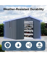Mondawe 8x10ft Outdoor Storage Shed, Large Metal Tool Sheds with Window and Lockable Doors