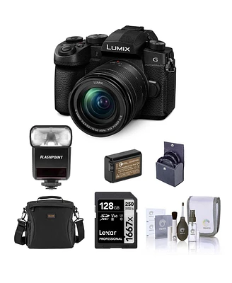 Panasonic Lumix G95 Mirrorless Camera with Lumix G Vario 12-60mm f/3.5-5.6 Mft Lens Bundle with Flashpoint Ttl Flash, Shoulder Bag, 64GB Sd Card, Extr