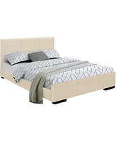 Faux Leather Bed Frame with Upholstered Headboard – Solid & Manufactured Wood