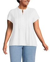 Lands' End Plus Lightweight Jersey Button Pintuck Top