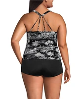 Lands' End Plus Tugless High Neck Strappy Back Tankini Swimsuit Top