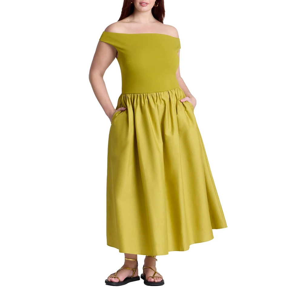 Eloquii Plus Boat Neck Mixed Fabric Dress