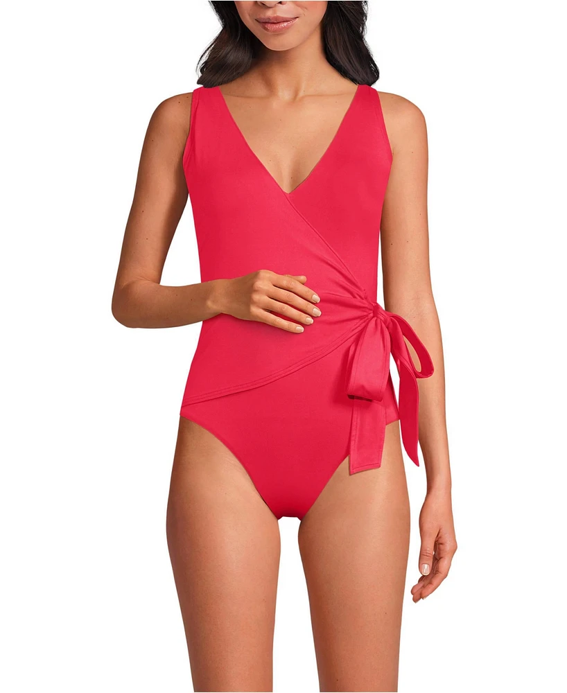 Lands' End Women's Side Tie Wrap One Piece Swimsuit