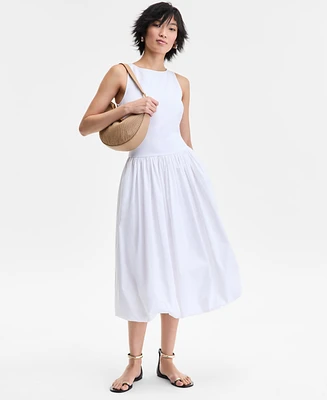 I.n.c. International Concepts Women's Mixed-Media Bubble-Hem Midi Dress, Exclusively at Macy's