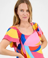 Robbie Bee Women's Mod Print Flutter-Sleeve Shift Dress
