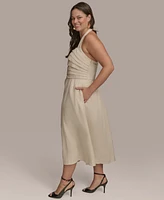 Donna Karan New York Plus Pleated-Bodice Halter Neck Midi Dress