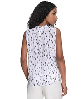 Calvin Klein Women's Printed Ruffled-Neck Sleeveless Blouse