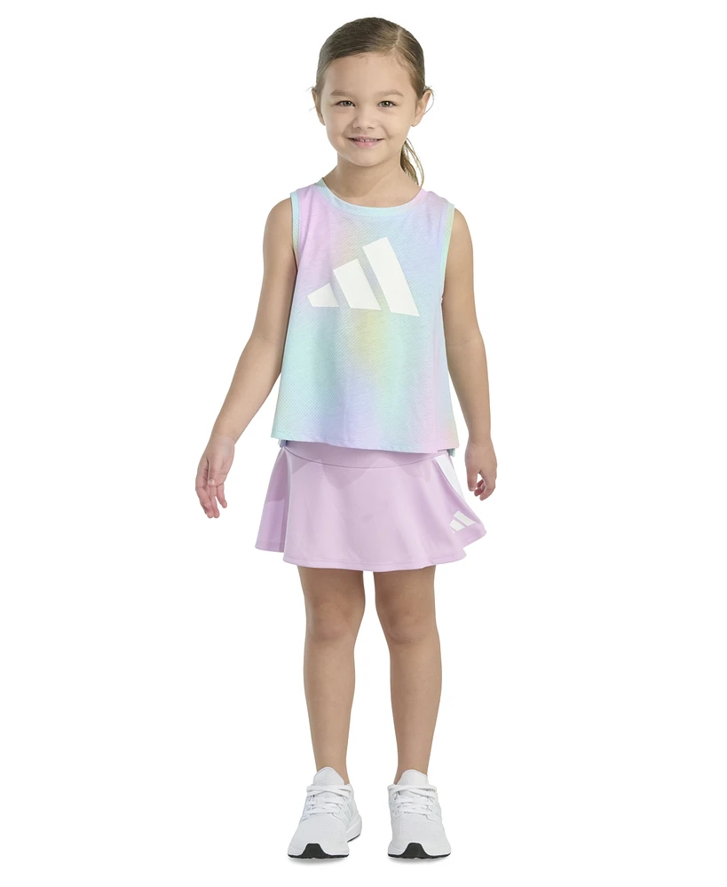 adidas Toddler and Little Girls 2-Piece Printed Tank 3-Stripe Skort Set