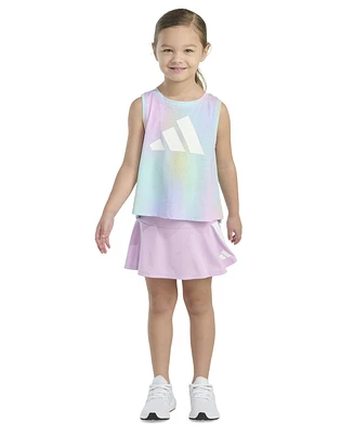adidas Toddler and Little Girls 2-Piece Printed Tank 3-Stripe Skort Set